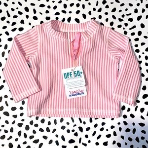 Ruffle Butts Pink Striped Kids Swim Top